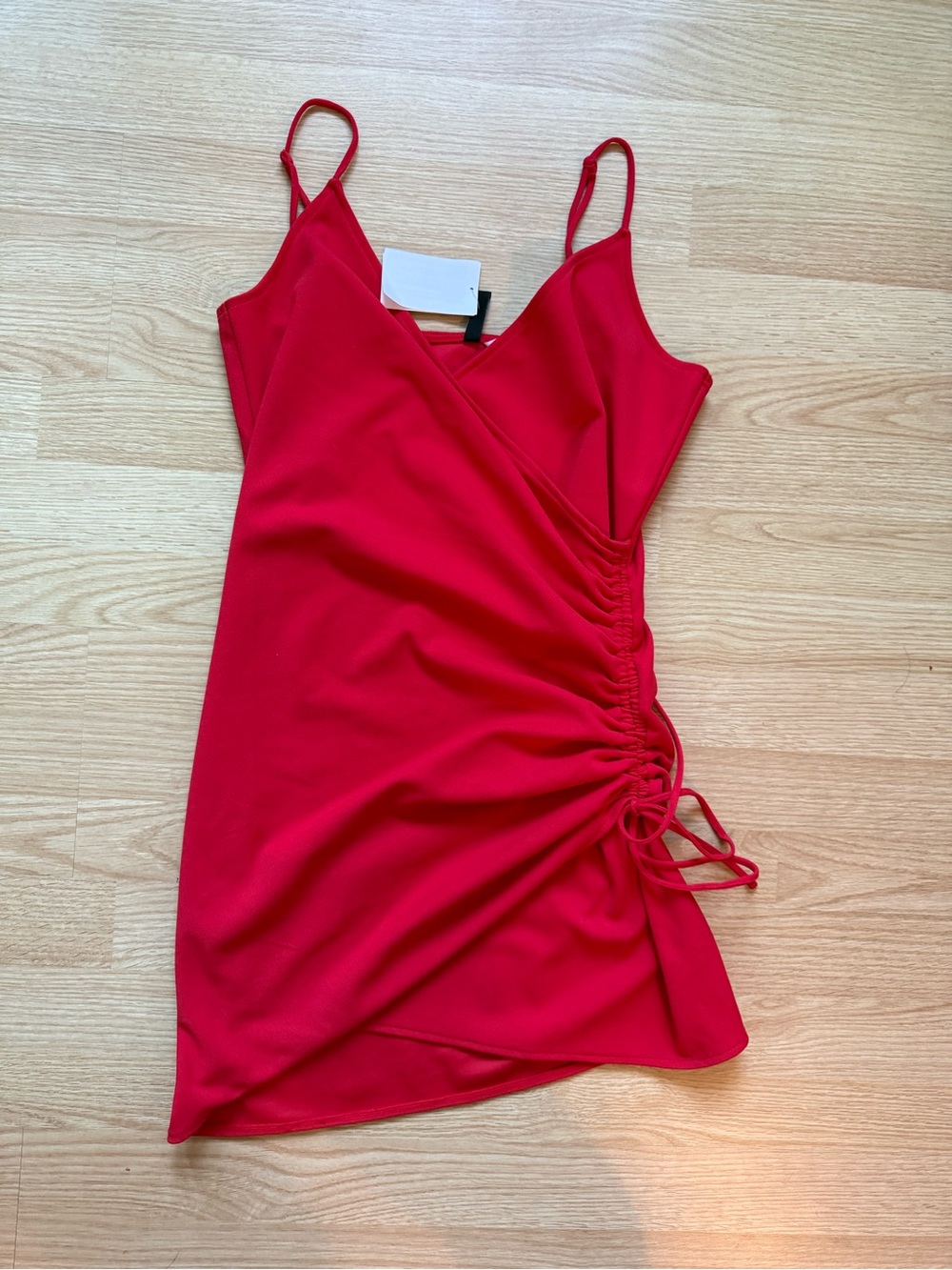H&M Red Ruched Side Mini Slip Dress